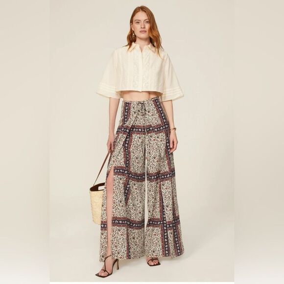 ROSETTA GETTY RTR PANELED floral Boho festival WIDE LEG PANTS. 8 - Picture 1 of 13